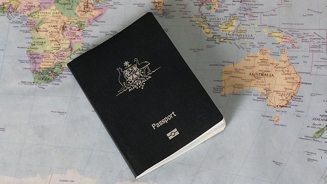 Australian passport on a world map
